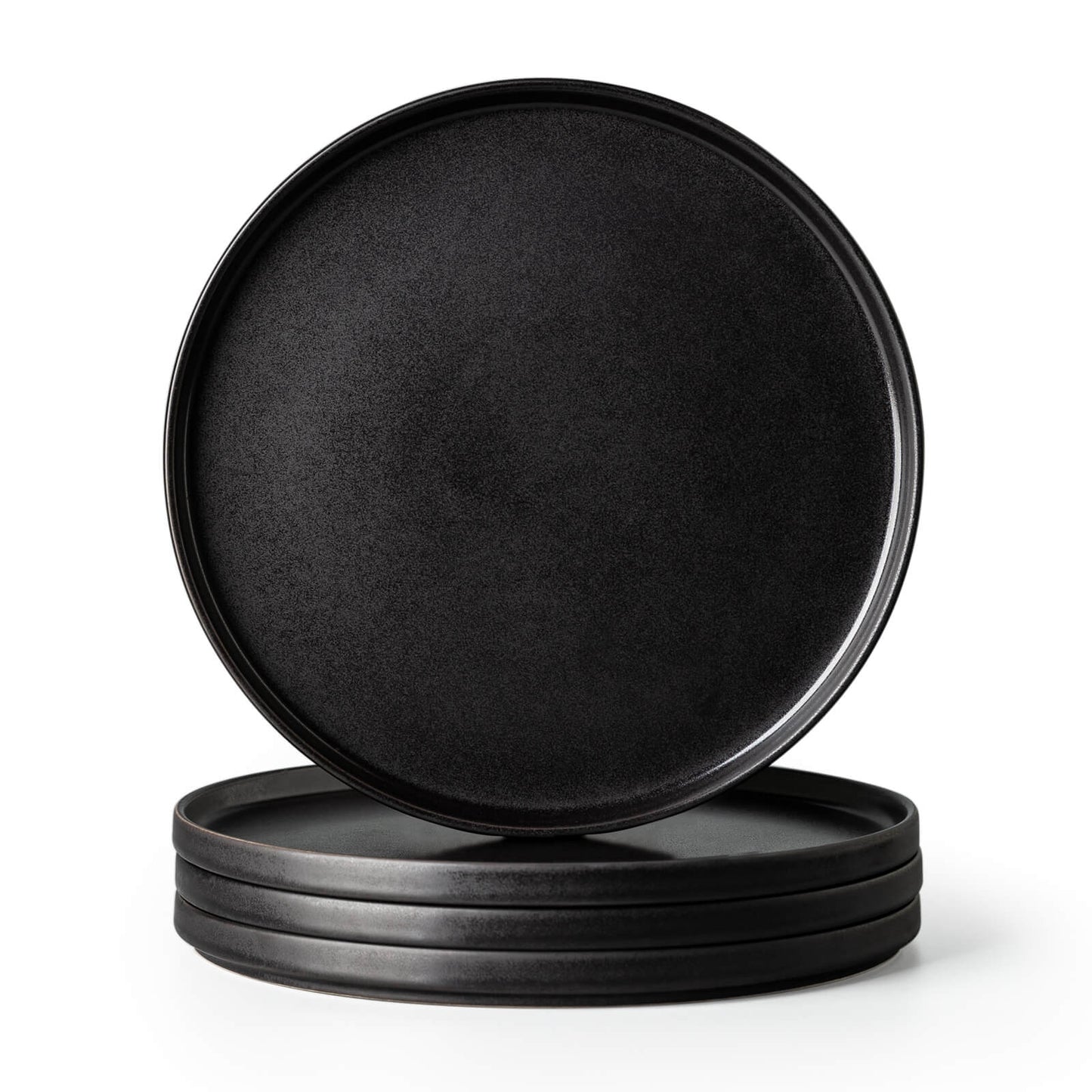 GBHOME Stoneware Dinner Plates Set of 4-Reactive Glaze Matte Black