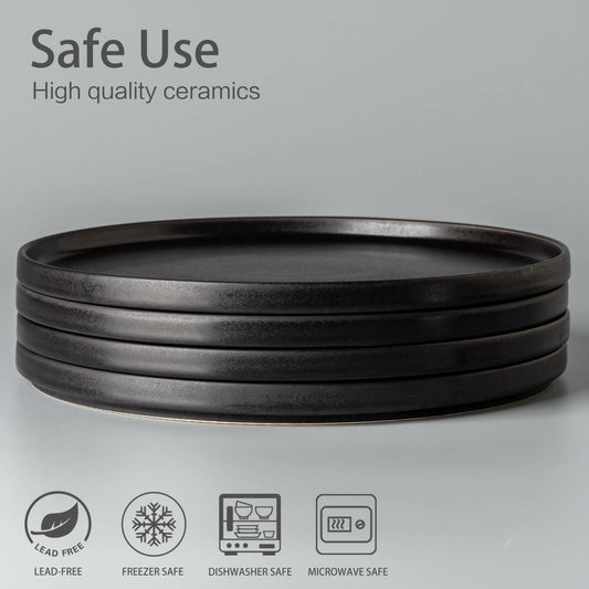 GBHOME Stoneware Dinner Plates Set of 4-Reactive Glaze Matte Black